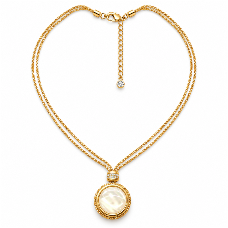 Ivory Glow round pendant necklace on white background
