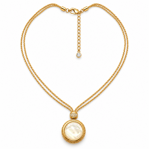 Ivory Glow round pendant necklace on white background