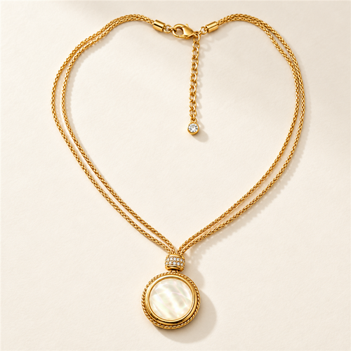 Ivory Glow round pendant necklace on ivory background