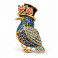 Midnight Rose crystal bird brooch on white background